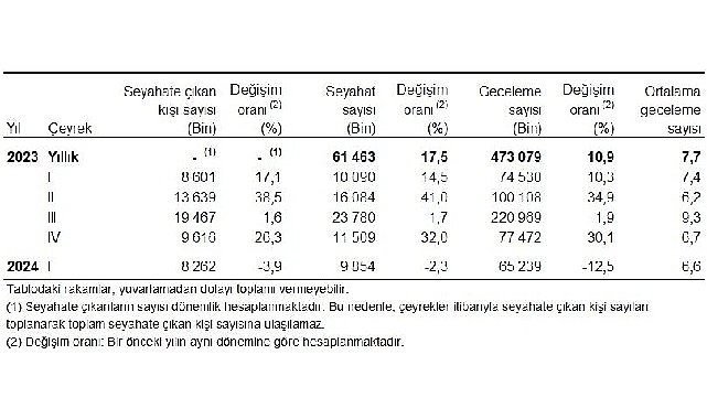 Tüik: Yurt içinde ikamet eden 8 milyon 262 bin kişi seyahate çıktı