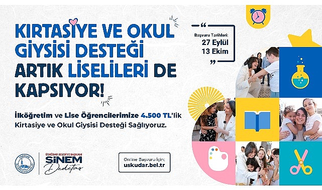 Üsküdar Belediyesi’nin ilköğretim ve lise öğrencilerine kırtasiye ve okul giysisi desteği sürüyor.