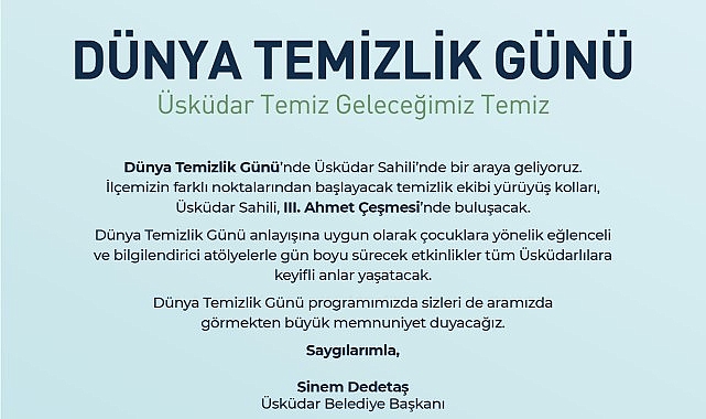 Üsküdar’da “Dünya Temizlik Günü” etkinlikleri düzenlenecek