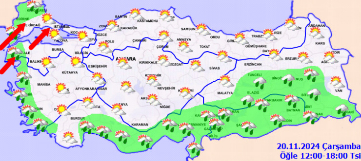 Meteoroloji'den 20 Kasım raporu… Kıyılarda yağmur Marmara'da kuvvetli rüzgar